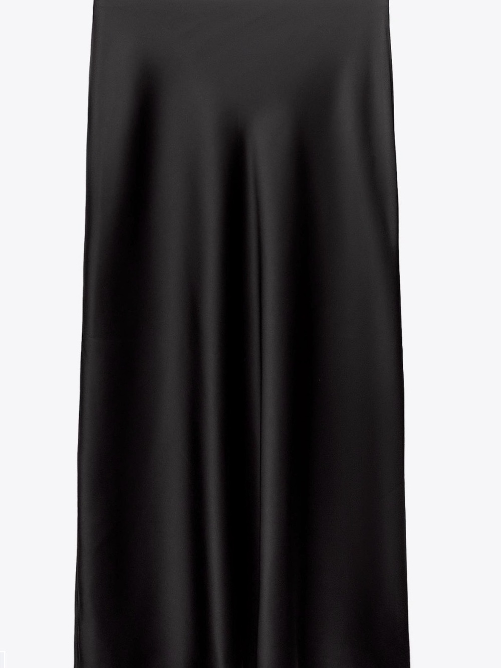 Zara Black Satin Midi Skirt L New